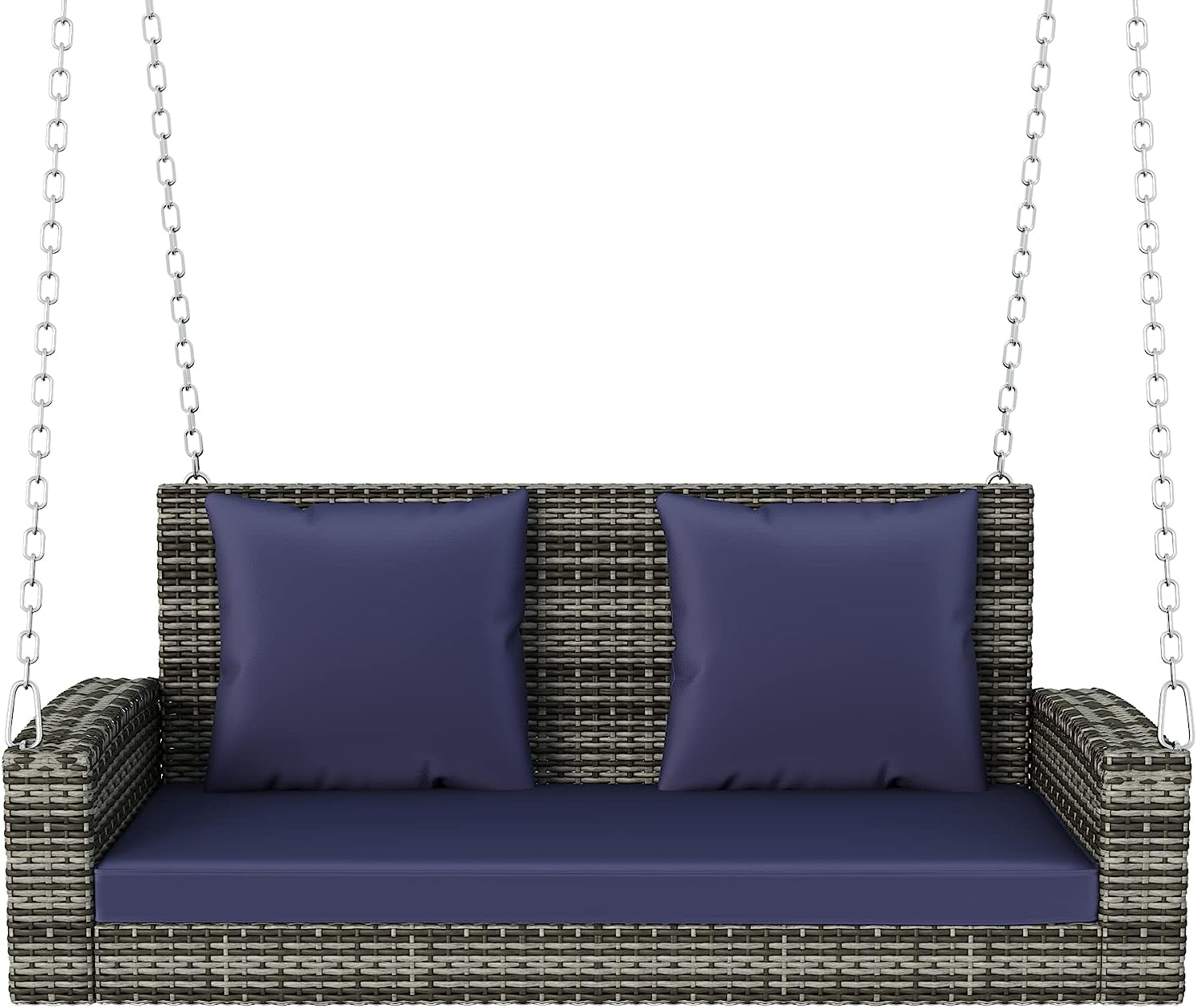 Patio 51.9” 2-Person Swing Chair,Outdoor Rattan Woven Hanging Seat with Adjustable Rope and Cushion,for Porch Lawn Garden Backyard Balconies (Black&b)