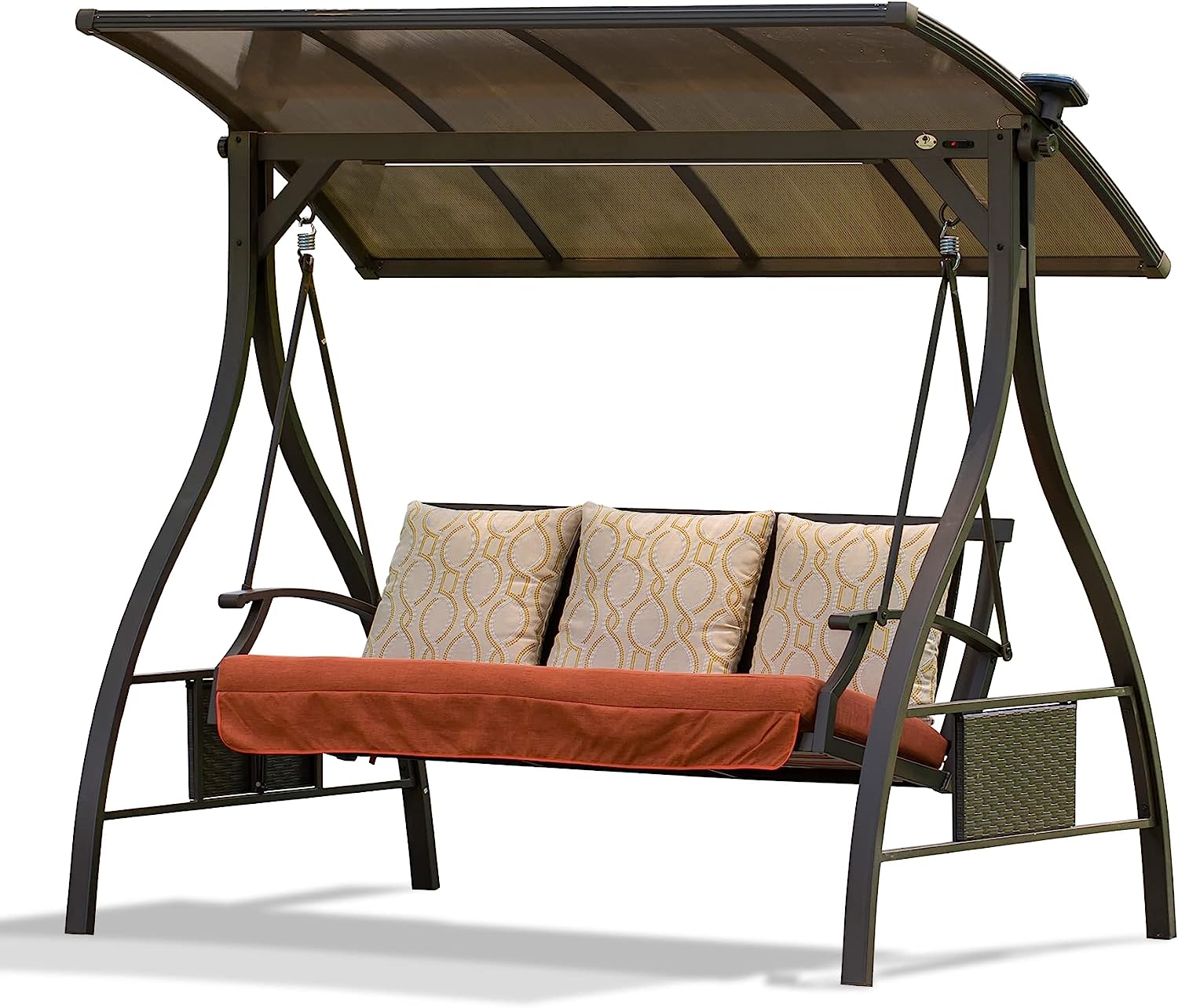 Domi 3-Seat Patio Swing Chair, Outdoor Porch Swing with Adjustable Canopy and Durable Steel Frame, Patio Swing Glider for Garden, Deck, Porch, Backyard