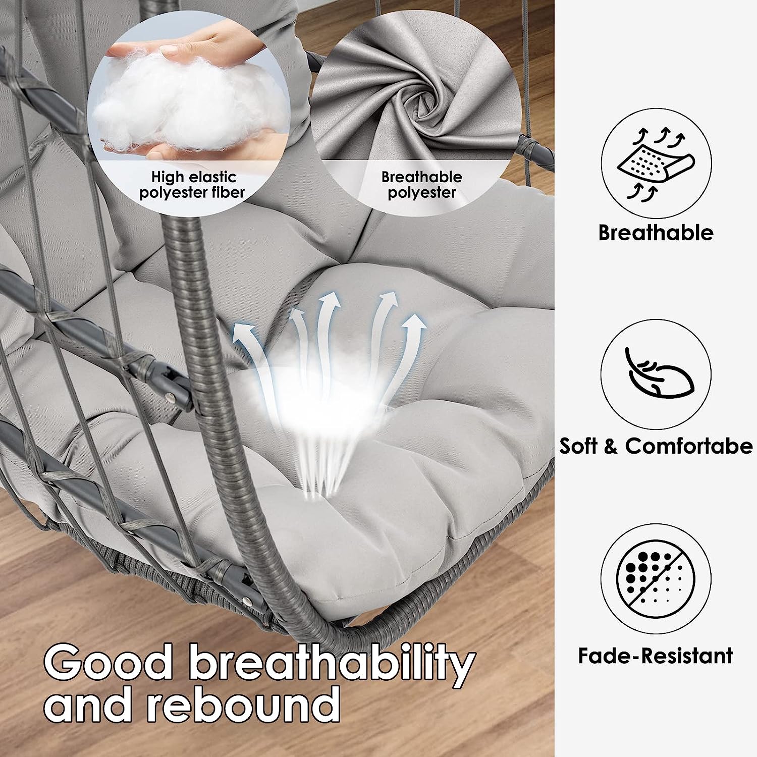 Egg Chair with Stand - Patio Rattan Wicker Hanging Swing Egg Chair Hammock Chair for Indoor Outdoor Bedroom Garden - Aluminum Steel Frame and UV Resistant Cushion 350LBS Capacity (Dark Grey)