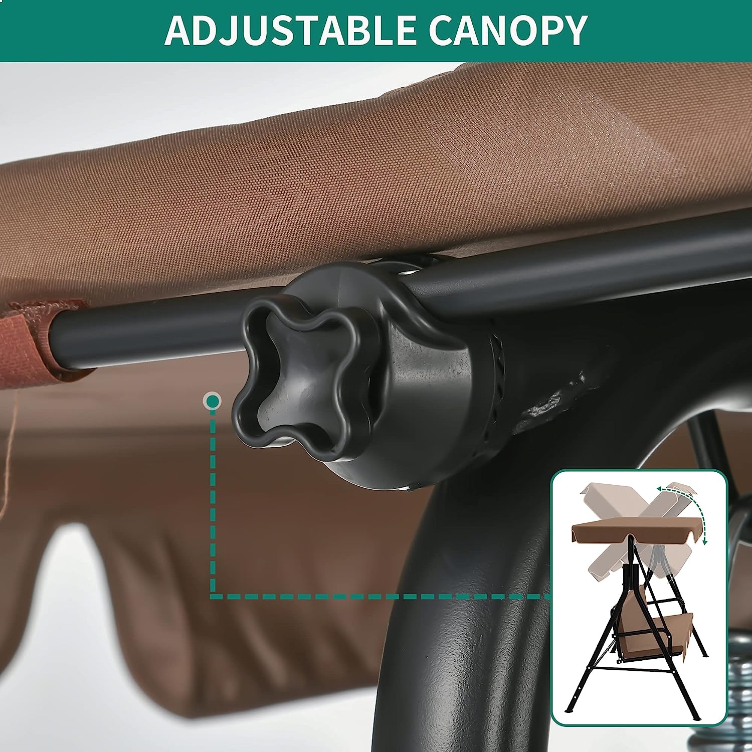 YITAHOME 3-Seat Porch Swing Outdoor Heavy Duty Patio Swing Chair with Stand Adjustable Canopy Soft Cushion for Garden, Patio, Lawn, Balcony and Deck, Black