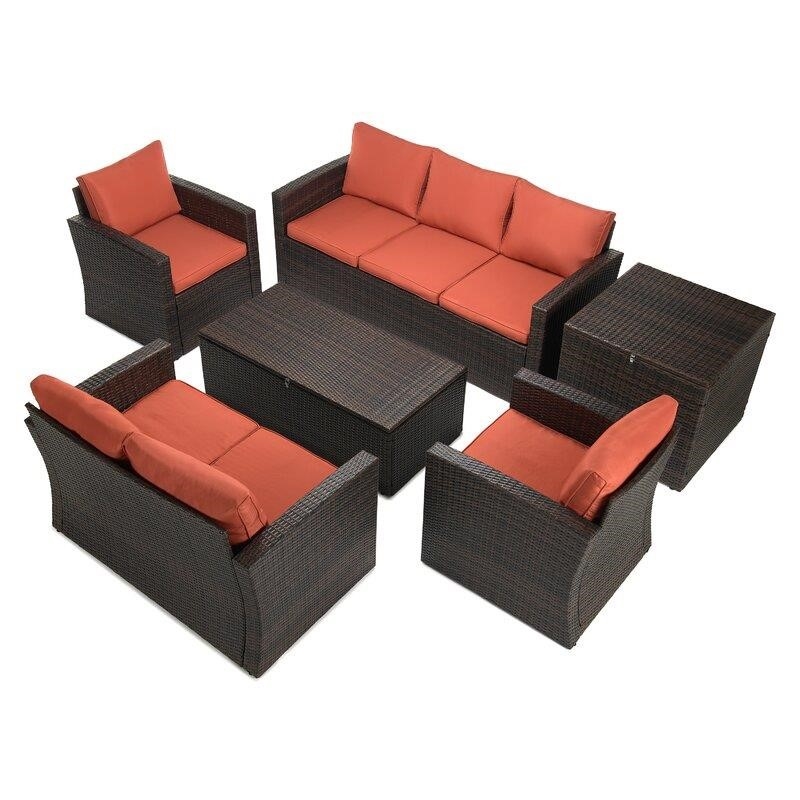 Brindille Wicker/Rattan 7 - Person Seating Group with Cushions
