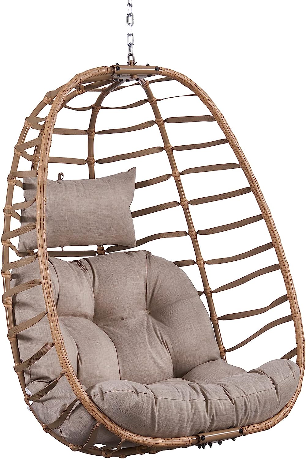 Rilyson Hanging Egg Chair Without Stand - Outdoor Egg Swing Chair with Resistant Cushion Wicker Rattan Swinging Egg Chair for Patio Garden Balcony(Grey/Blue)