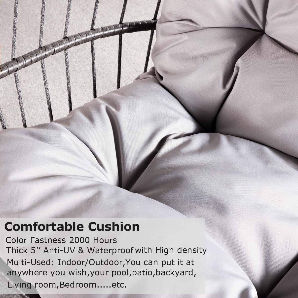 Swing Egg Chair Without Stand Indoor Outdoor Wicker Rattan Patio Basket Hanging Chair with UV Resistant Cushions 265lbs Capaticy for Bedroom Balcony Patio (Without Stand)