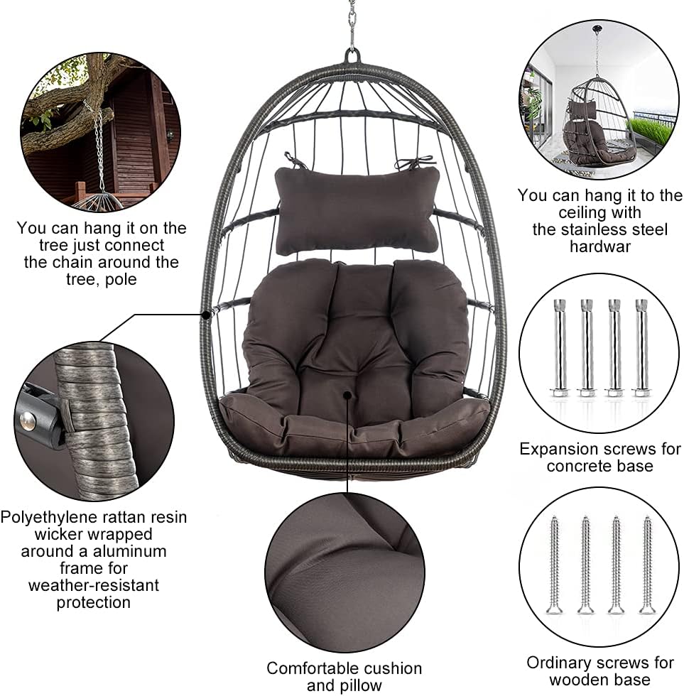 RADIATA Double Egg Chair with Stand Luxury Outdoor Patio Wicker Loveseat Hanging Swing Egg Chairs with Resistant Cushions Metal Frame 500 lbs Capaticy for 2 Persons Patio Backyard Balcony