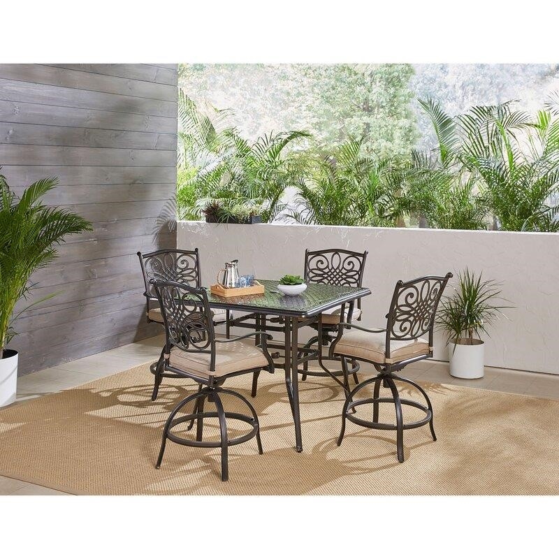 Ricci Square 4 - Person 42'' Long Aluminum Bar Height Dining Set with Cushions