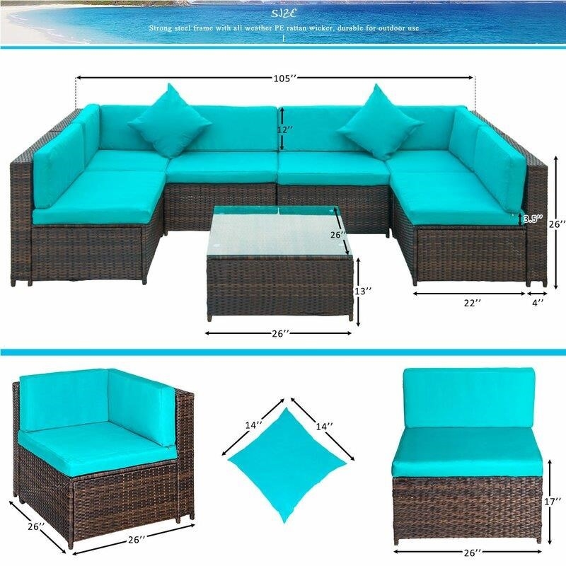 Haoyang 7 Piece Rattan Sectional Seating Group with Cushions