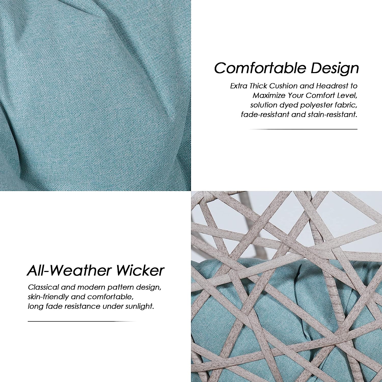 Iwicker Outdoor Rattan Egg Hanging Swing Chair with Cushions and Stand (Beige)