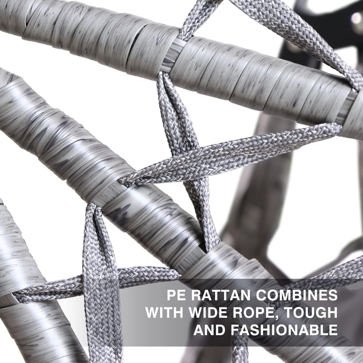 PRIVATE GARDEN Large Hanging Egg Chair with Stand Upgraded Wicker Egg Swing Chair Outdoor Indoor PE Rattan Hanging Chair with Grey Comfort Cushion Heavy Duty C-Stand