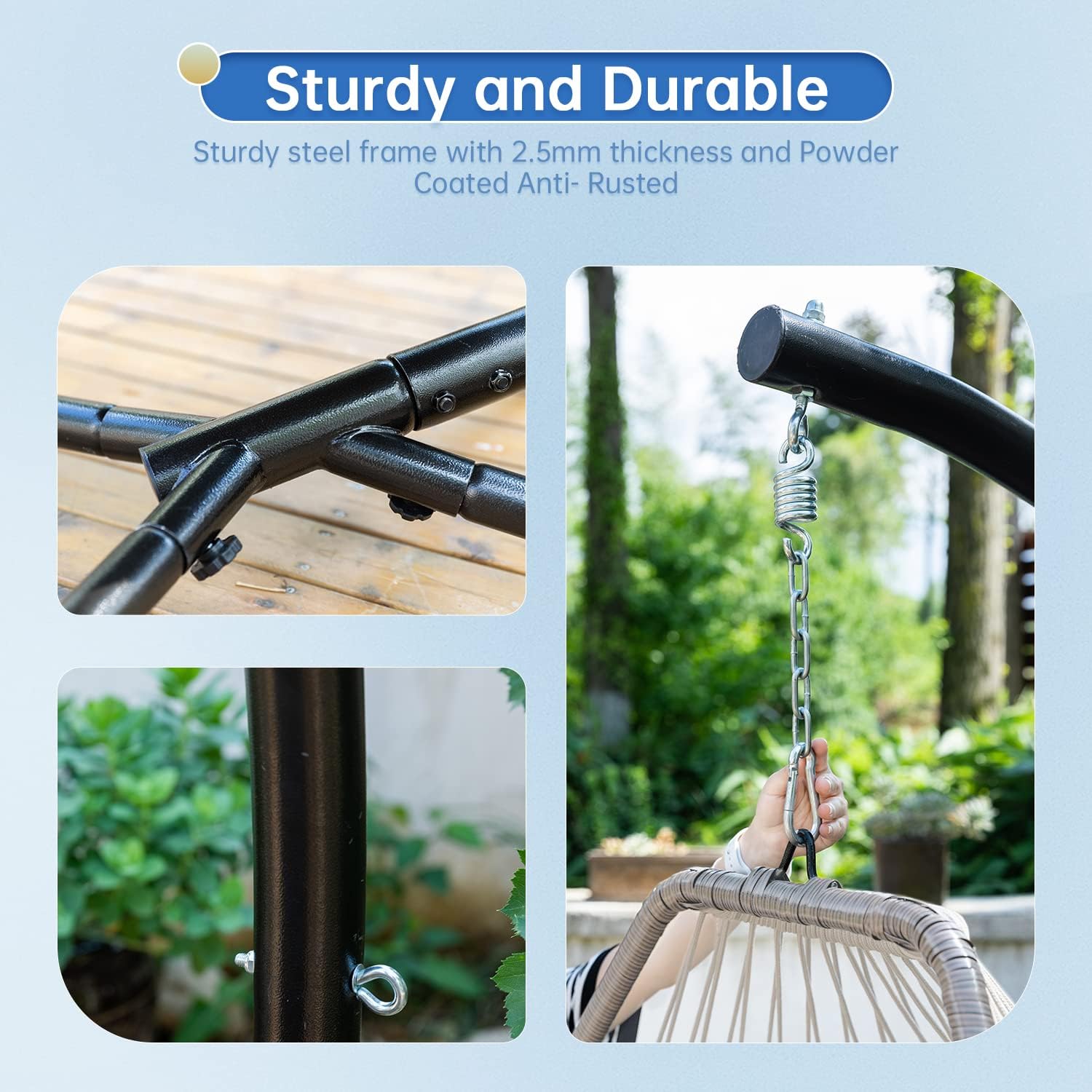 Hanging Swing Chair Egg Chair Hammock Chair Basket Chair UV Resistant Cushion with Stand for Indoor Bedroom Outdoor Garden Backyard,Blue