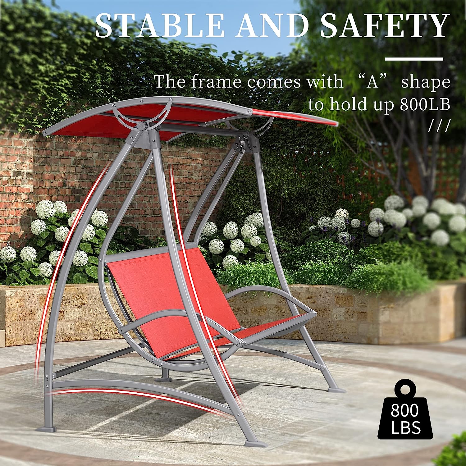 PURPLE LEAF 2-Seat Deluxe Outdoor Patio Porch Swing with Weather Resistant Steel Frame, Adjustable Tilt Canopy, Beige