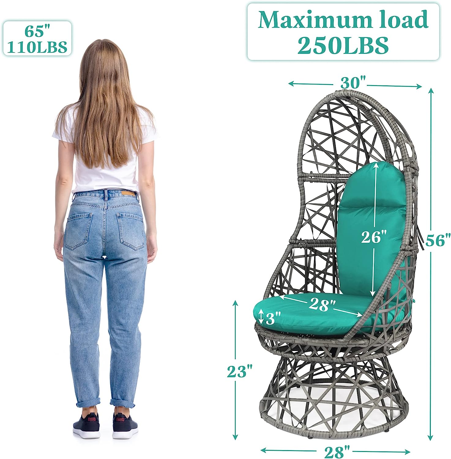 HOPUBUY Hammock Chair Egg Chair with Stand, Hanging Chair with Cushion and Pillow, Rattan Egg Swing Chair for Outdoor Indoor Bedroom, Porch, Balcony, Tree (C-Stand not Included)