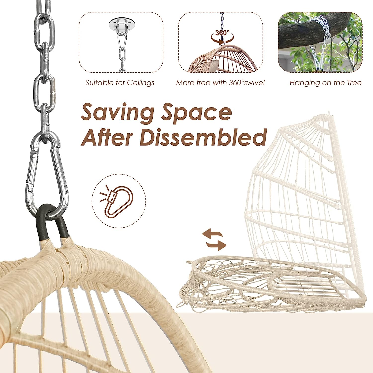 RADIATA Double Egg Chair with Stand Luxury Outdoor Patio Wicker Loveseat Hanging Swing Egg Chairs with Resistant Cushions Metal Frame 500 lbs Capaticy for 2 Persons Patio Backyard Balcony