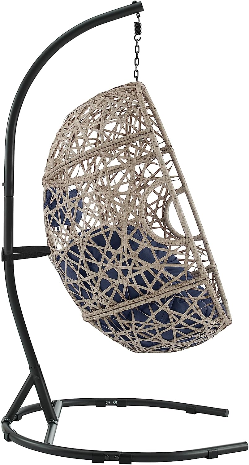 Ulax Furniture Egg Chair, Hanging Swing Chair with Stand, Hanging Lounge Chair, Outdoor Patio Wicker Tear Drop Hammock Chair with Cushion (Navy)