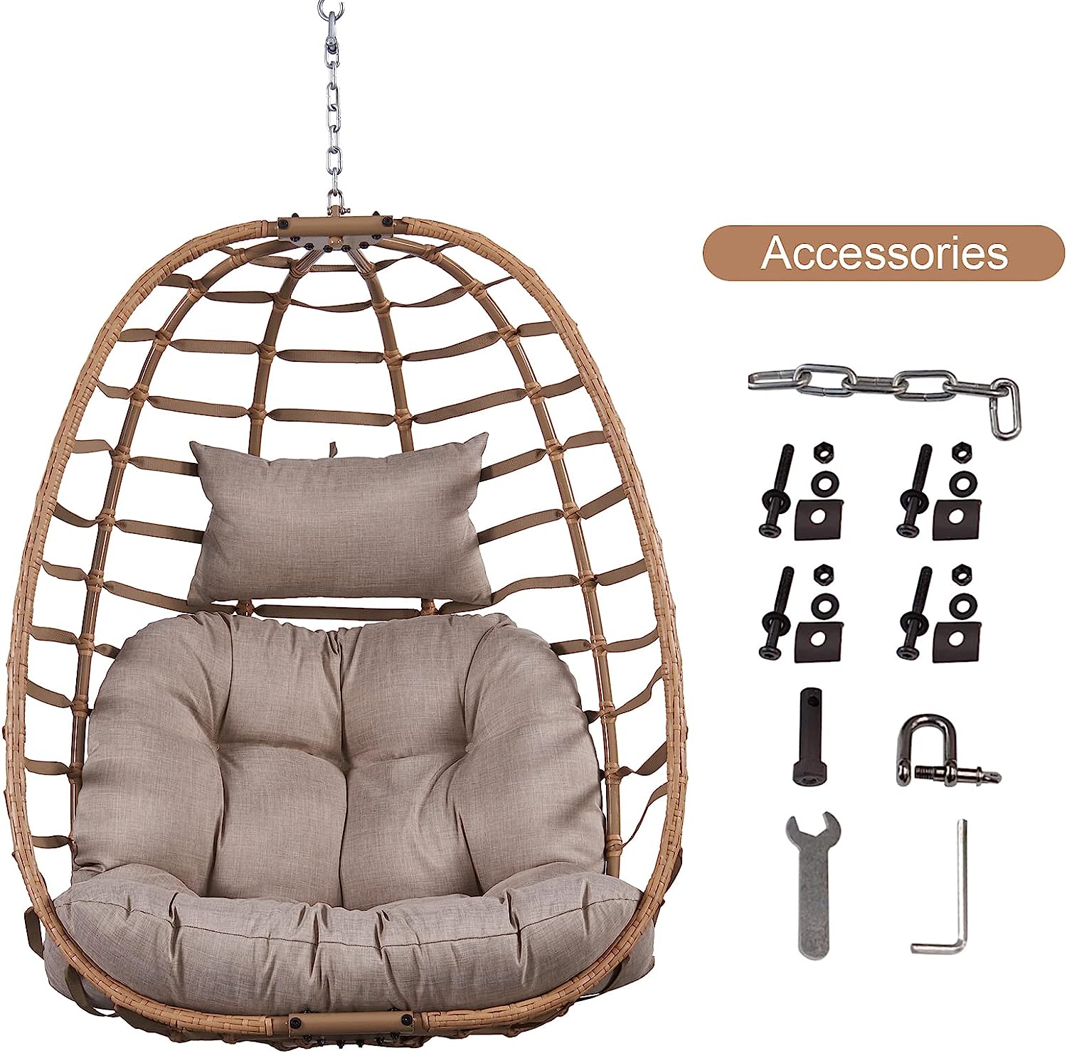 Rilyson Hanging Egg Chair Without Stand - Outdoor Egg Swing Chair with Resistant Cushion Wicker Rattan Swinging Egg Chair for Patio Garden Balcony(Grey/Blue)