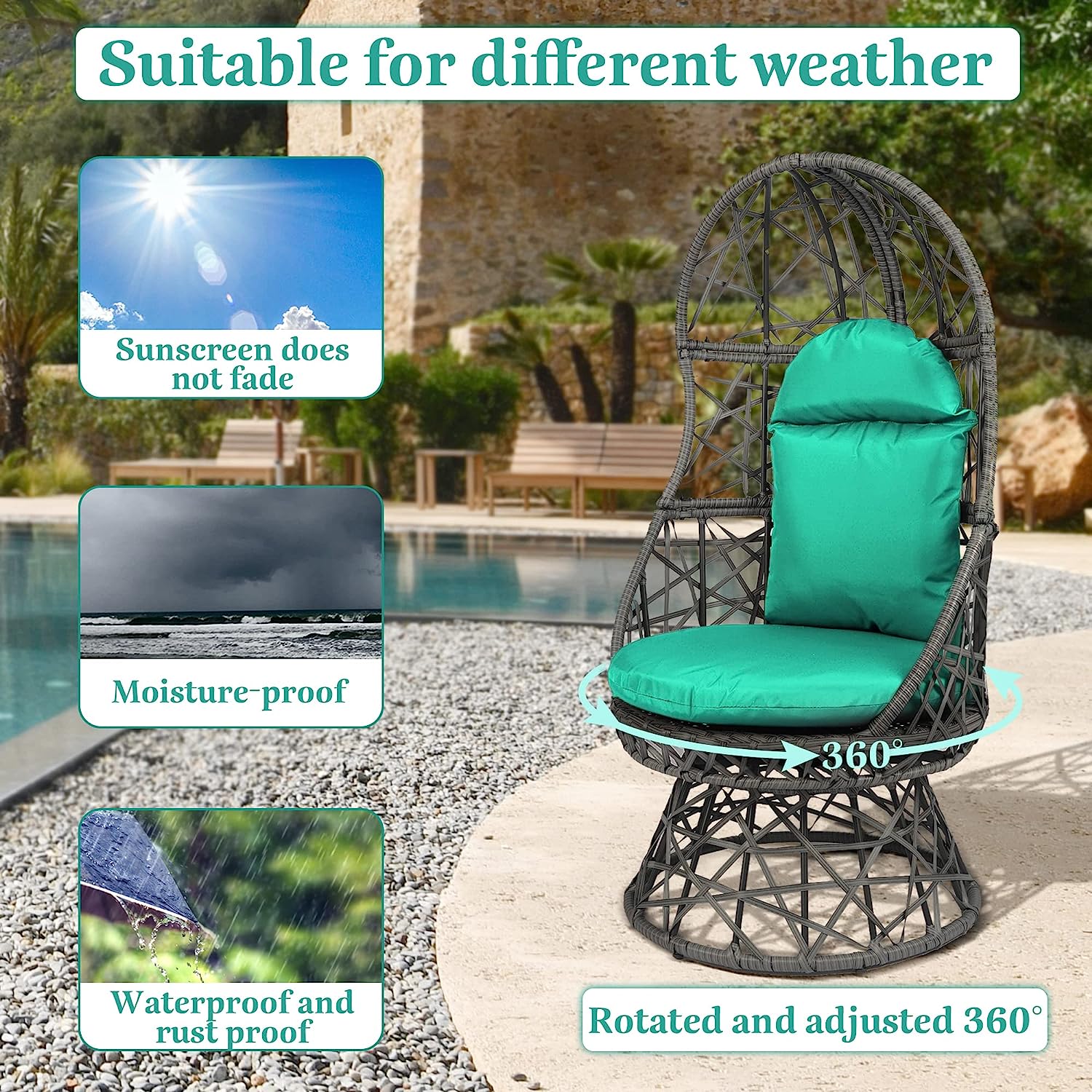 HOPUBUY Hammock Chair Egg Chair with Stand, Hanging Chair with Cushion and Pillow, Rattan Egg Swing Chair for Outdoor Indoor Bedroom, Porch, Balcony, Tree (C-Stand not Included)