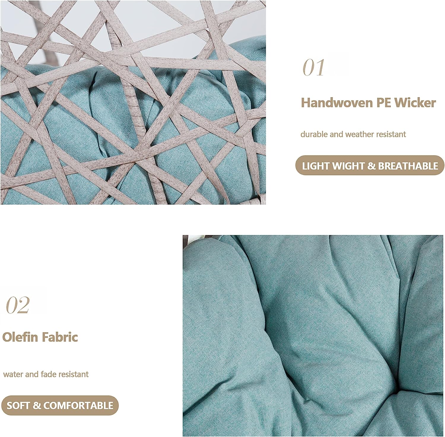 Ulax Furniture Egg Chair, Hanging Swing Chair with Stand, Hanging Lounge Chair, Outdoor Patio Wicker Tear Drop Hammock Chair with Cushion (Navy)