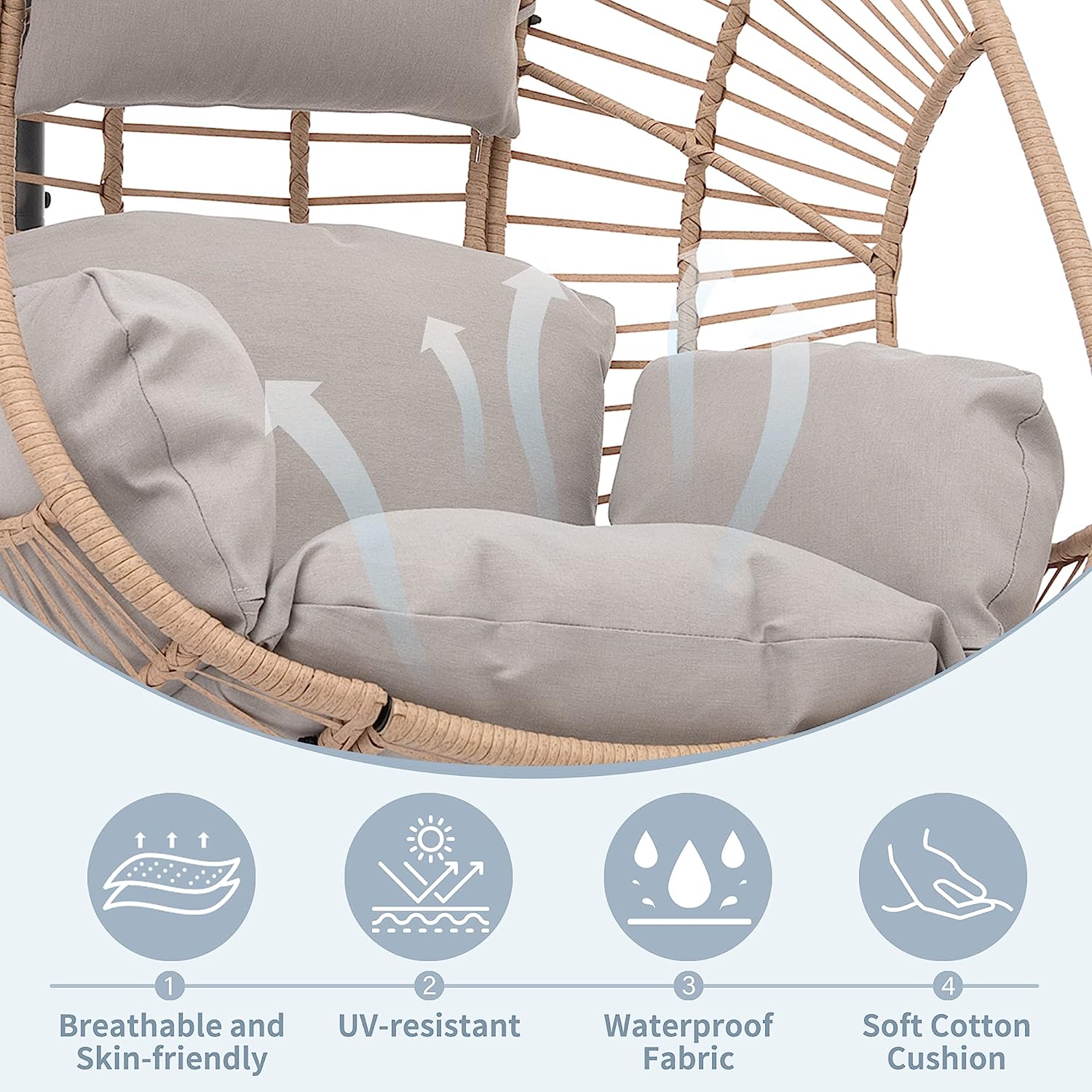 Olela Wicker Egg Swing Chair with Stand Indoor Outdoor,Hanging Egg Chair with Cushion and Pillow,Basket Chair for Bedroom,Living Room or Patio Garden (Natural-Round Base)