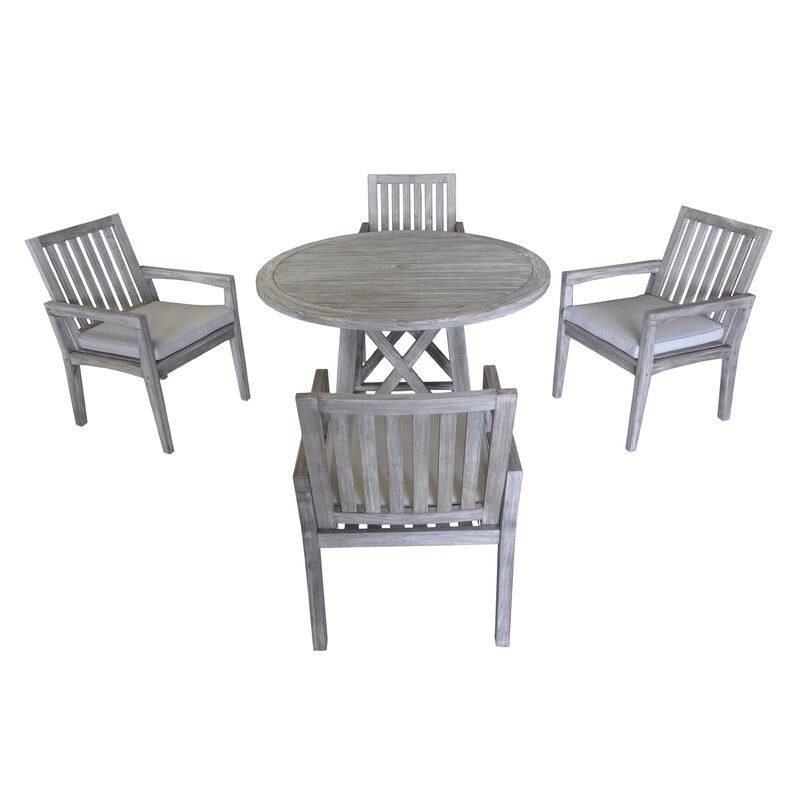 Jessica Round 4 - Person 48'' Long Teak Dining Set with Cushions