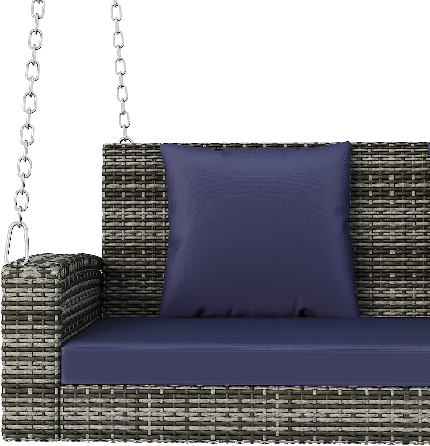 Patio 51.9” 2-Person Swing Chair,Outdoor Rattan Woven Hanging Seat with Adjustable Rope and Cushion,for Porch Lawn Garden Backyard Balconies (Black&b)