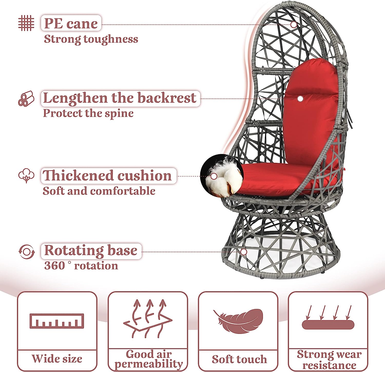 HOPUBUY Hammock Chair Egg Chair with Stand, Hanging Chair with Cushion and Pillow, Rattan Egg Swing Chair for Outdoor Indoor Bedroom, Porch, Balcony, Tree (C-Stand not Included)