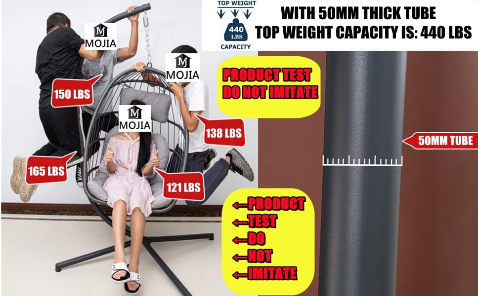 Mojia Patio Wicker Hanging Egg Swing Chair with Stand, Hammock Egg Chairs Foldable UV Resistant Cushions 440lbs Capaticy (Gray)