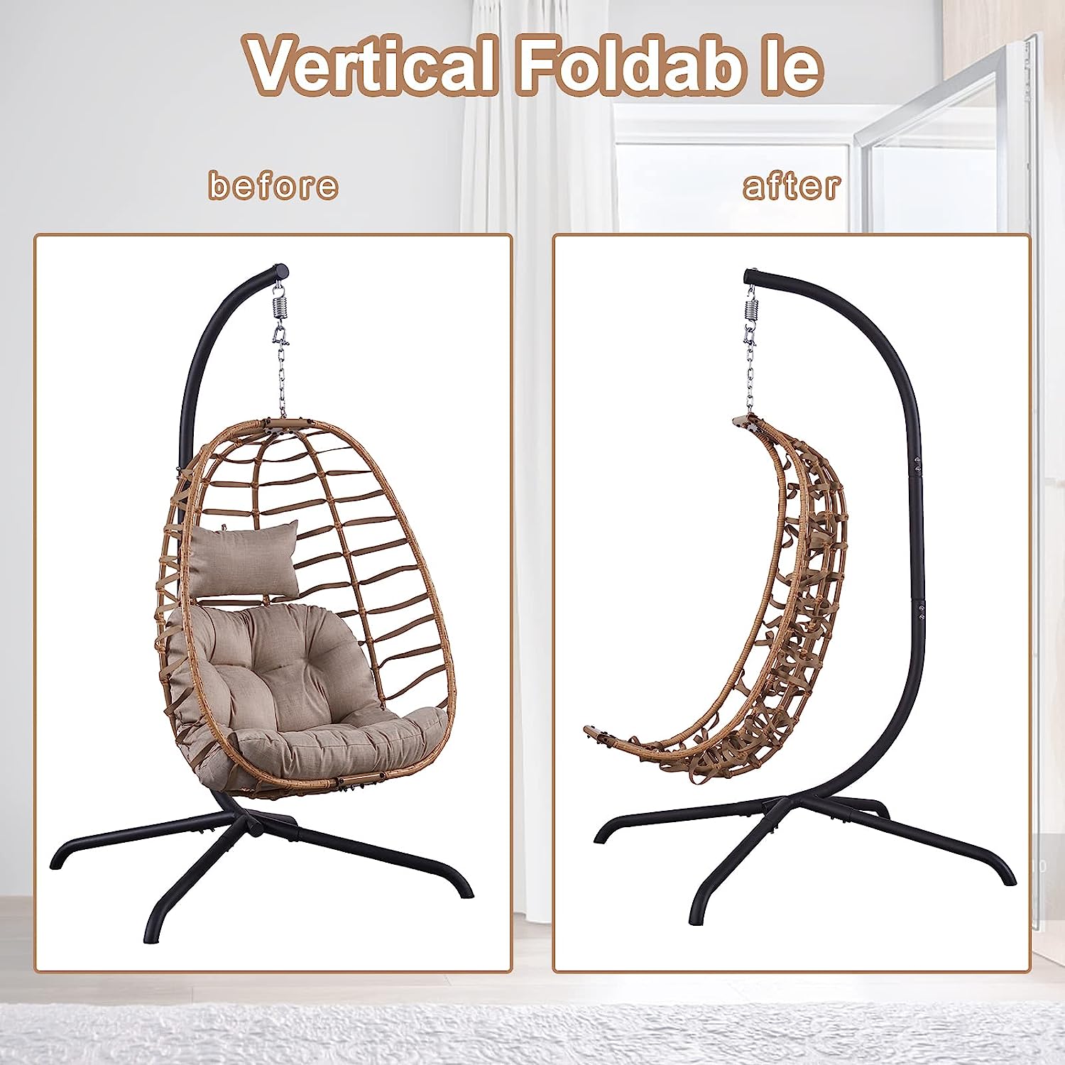 Rilyson Hanging Egg Chair Without Stand - Outdoor Egg Swing Chair with Resistant Cushion Wicker Rattan Swinging Egg Chair for Patio Garden Balcony(Grey/Blue)