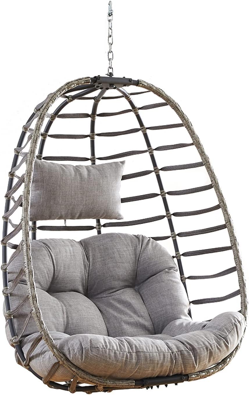 Rilyson Hanging Egg Chair Without Stand - Outdoor Egg Swing Chair with Resistant Cushion Wicker Rattan Swinging Egg Chair for Patio Garden Balcony(Grey/Blue)