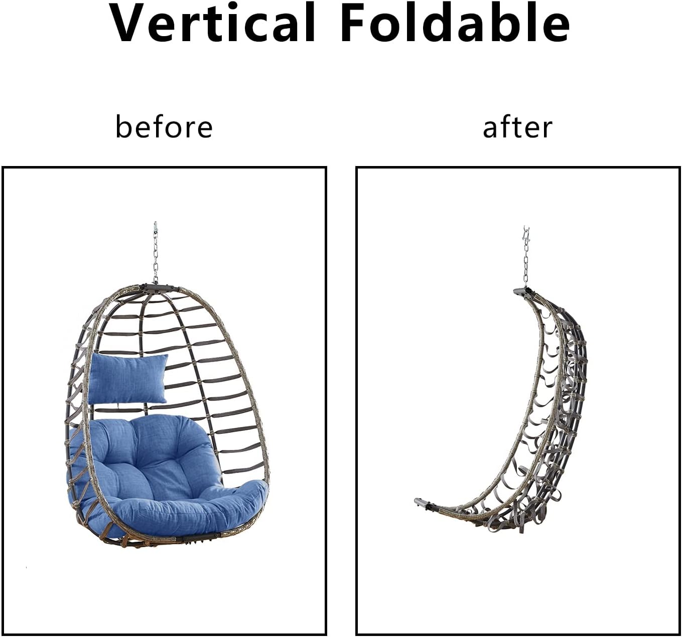 Rilyson Hanging Egg Chair Without Stand - Outdoor Egg Swing Chair with Resistant Cushion Wicker Rattan Swinging Egg Chair for Patio Garden Balcony(Grey/Blue)