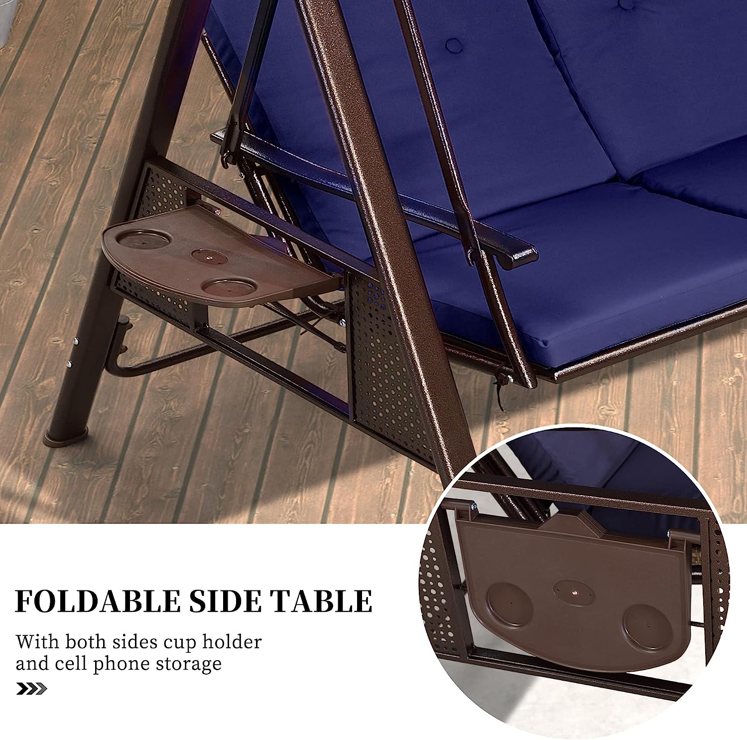 PURPLE LEAF 3-Seat Deluxe Outdoor Patio Porch Swing with Weather Resistant Steel Frame, Adjustable Tilt Canopy, Cushions and Pillow Included, Beige