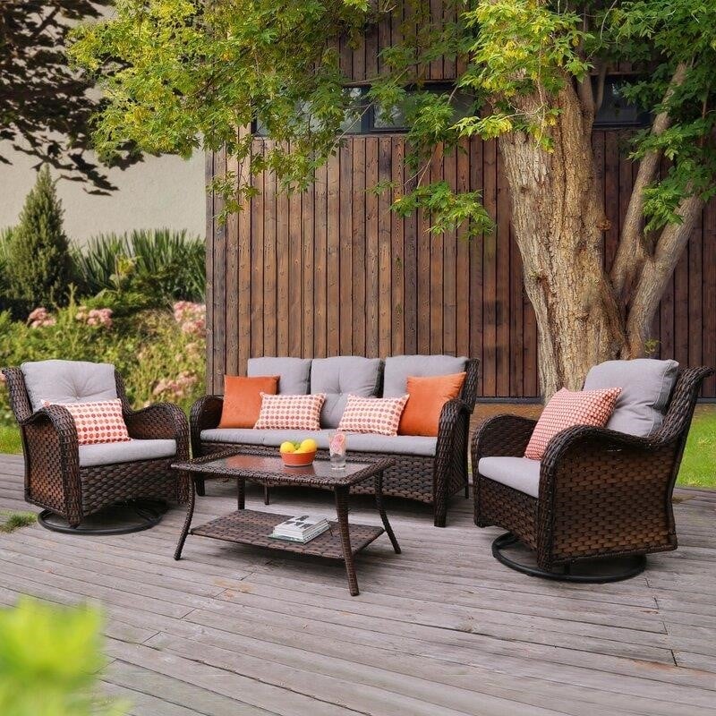 Gwenael Wicker/Rattan 5 - Person Seating Group with Cushions