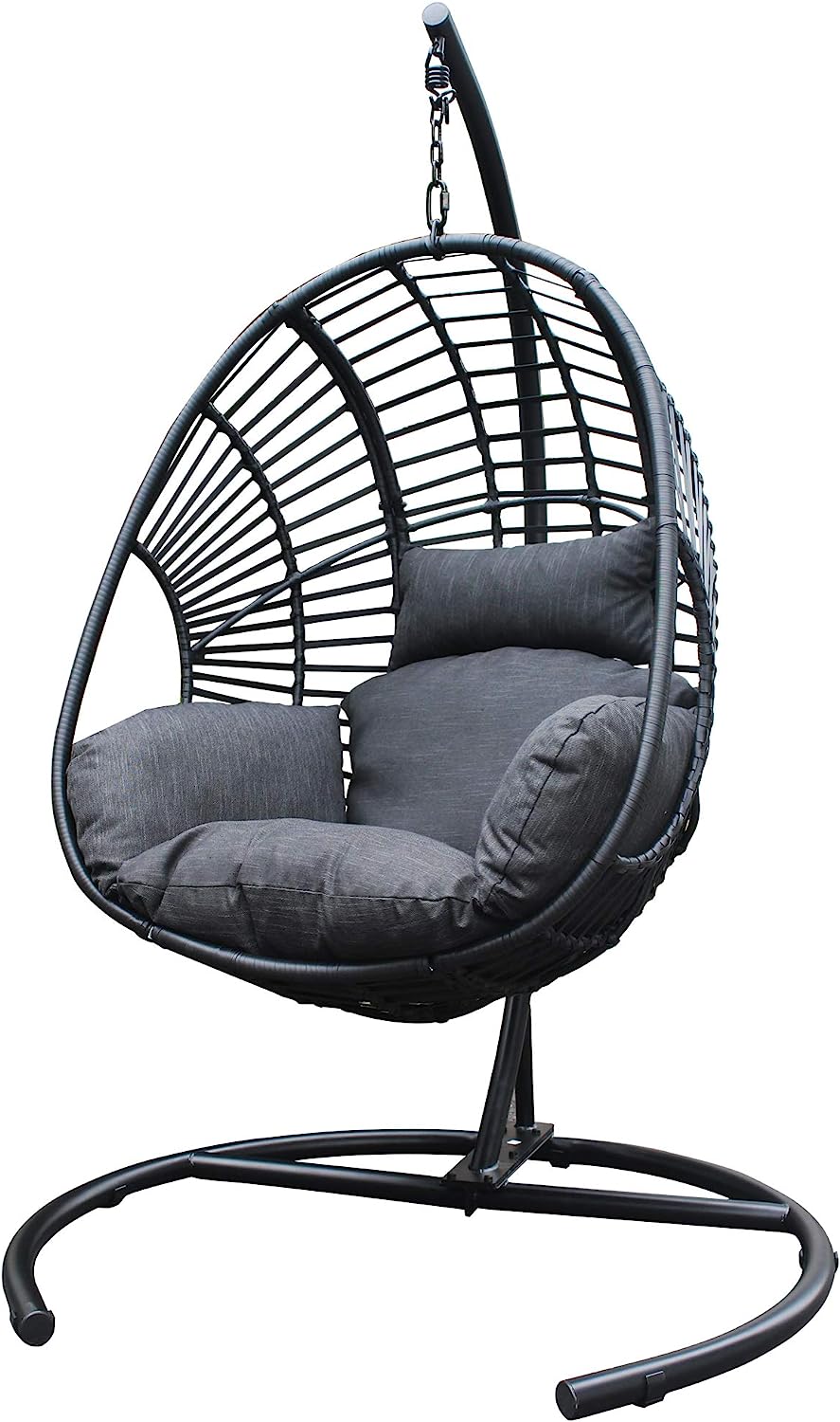 Olela Wicker Egg Swing Chair with Stand Indoor Outdoor,Hanging Egg Chair with Cushion and Pillow,Basket Chair for Bedroom,Living Room or Patio Garden (Natural-Round Base)