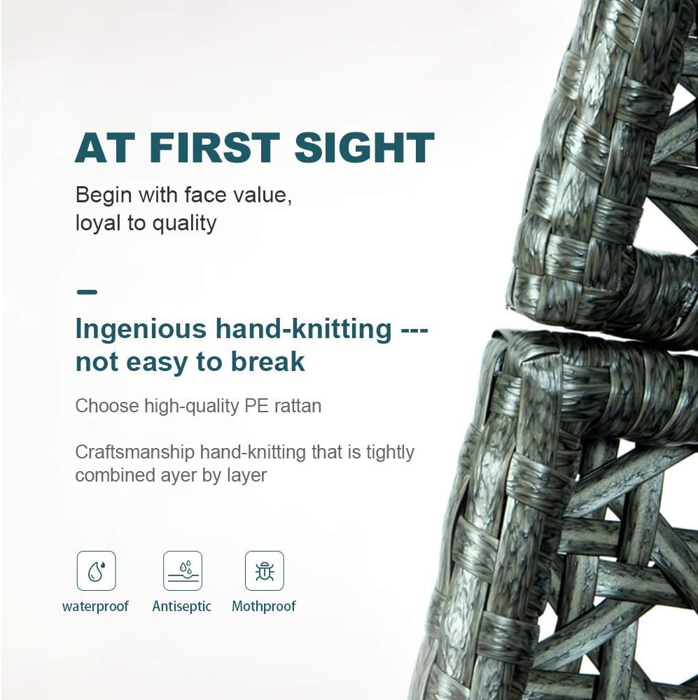 JOYBASE Hanging Egg Chair with Stand, Outdoor Wicker Rattan Egg Swing Chair with Stand and Cushion for Indoor Outdoor Bedroom Patio Garden (Grey/Black)