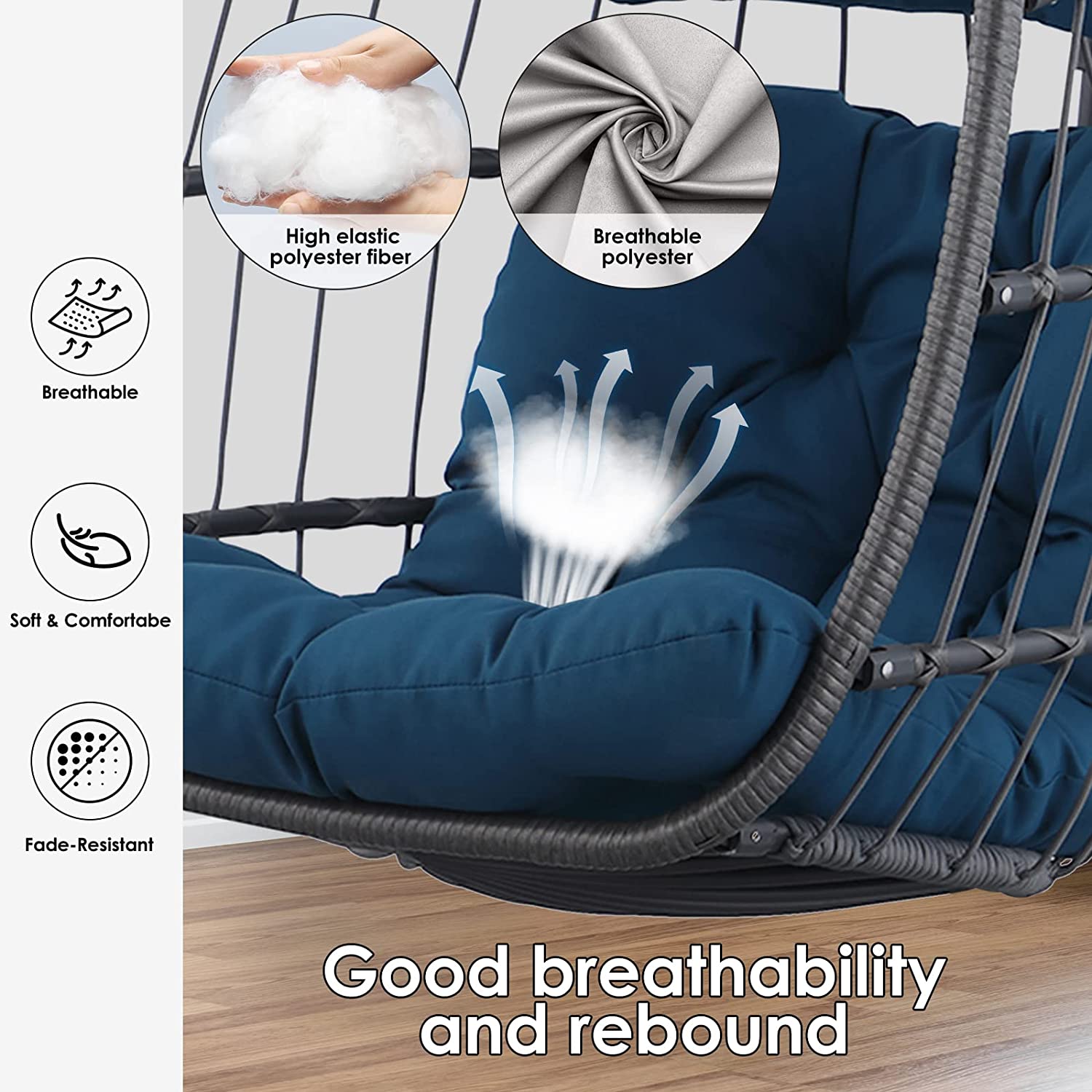 Egg Chair with Stand - Patio Rattan Wicker Hanging Swing Egg Chair Hammock Chair for Indoor Outdoor Bedroom Garden - Aluminum Steel Frame and UV Resistant Cushion 350LBS Capacity (Dark Grey)