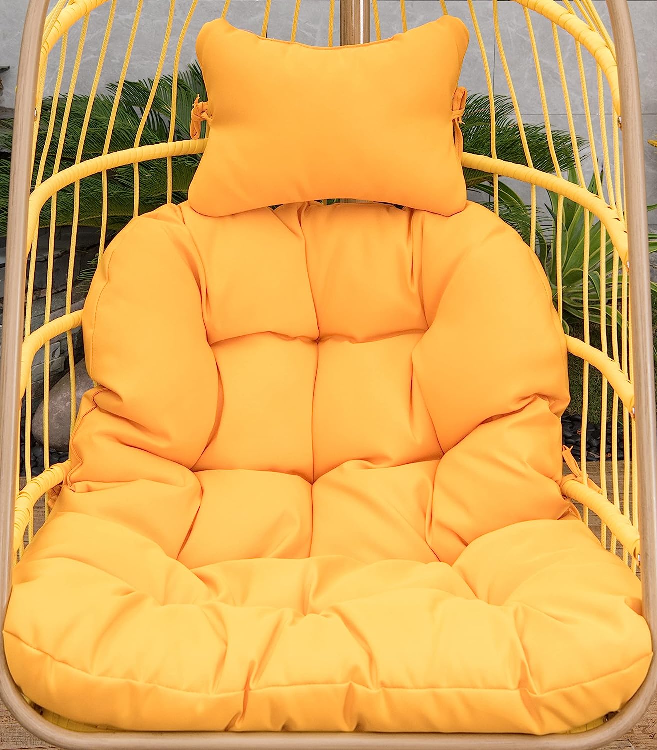 Mojia Patio Wicker Hanging Egg Swing Chair with Stand, Hammock Egg Chairs Foldable UV Resistant Cushions 440lbs Capaticy (Gray)