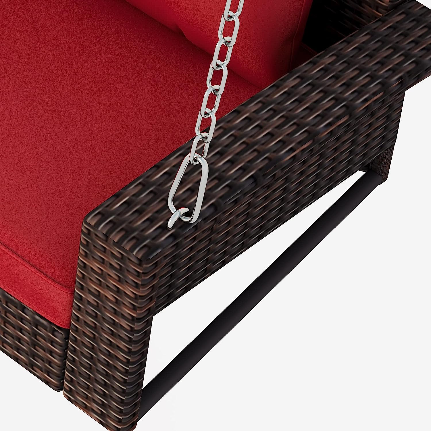 Patio 51.9” 2-Person Swing Chair,Outdoor Rattan Woven Hanging Seat with Adjustable Rope and Cushion,for Porch Lawn Garden Backyard Balconies (Black&b)