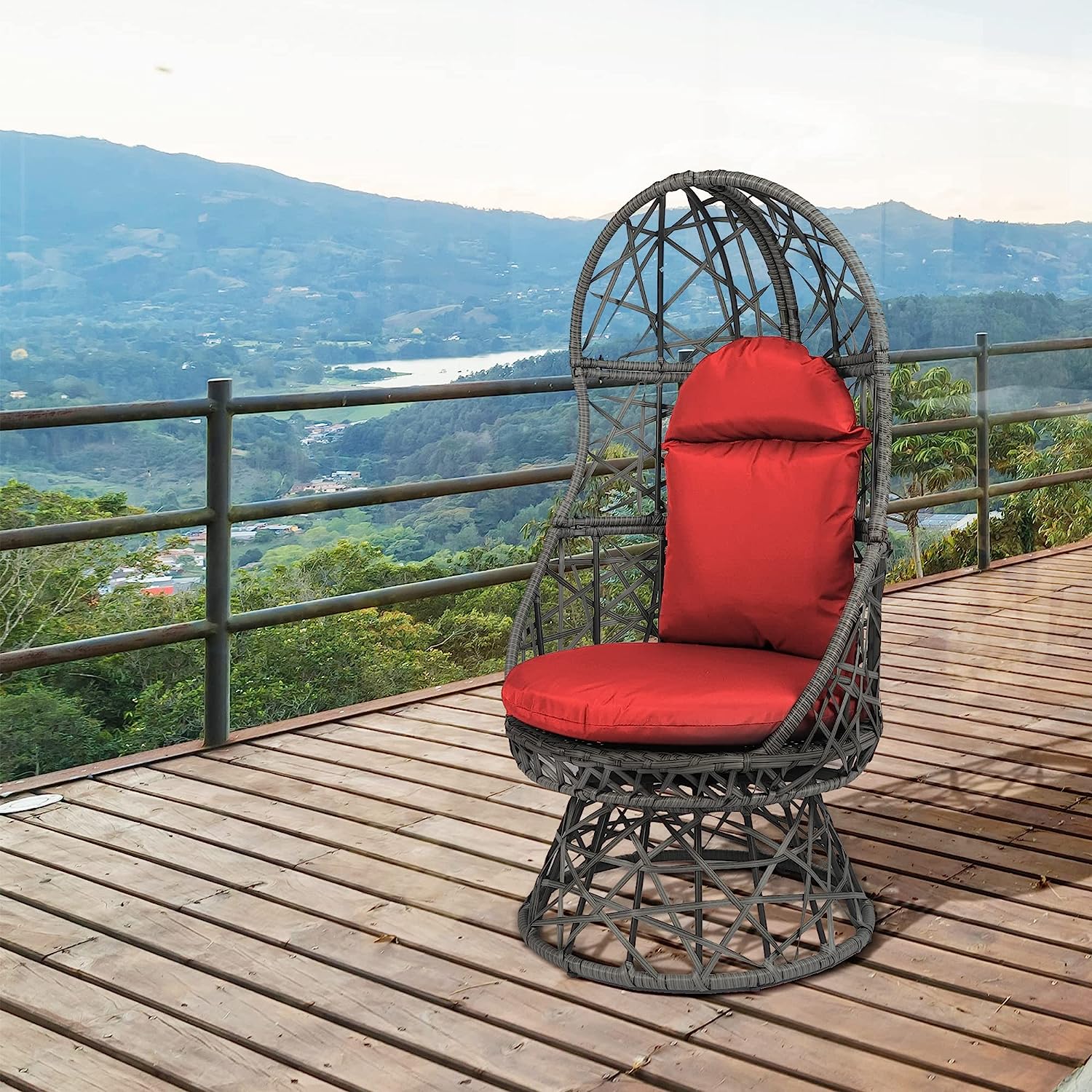 HOPUBUY Hammock Chair Egg Chair with Stand, Hanging Chair with Cushion and Pillow, Rattan Egg Swing Chair for Outdoor Indoor Bedroom, Porch, Balcony, Tree (C-Stand not Included)