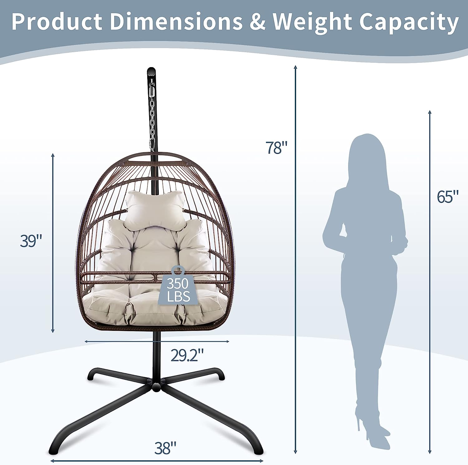 Olela Wicker Egg Swing Chair with Stand Indoor Outdoor,Hanging Egg Chair with Cushion and Pillow,Basket Chair for Bedroom,Living Room or Patio Garden (Natural-Round Base)