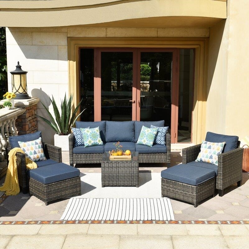 Harshil 6 Piece Rattan Sofa Seating Group with Cushions