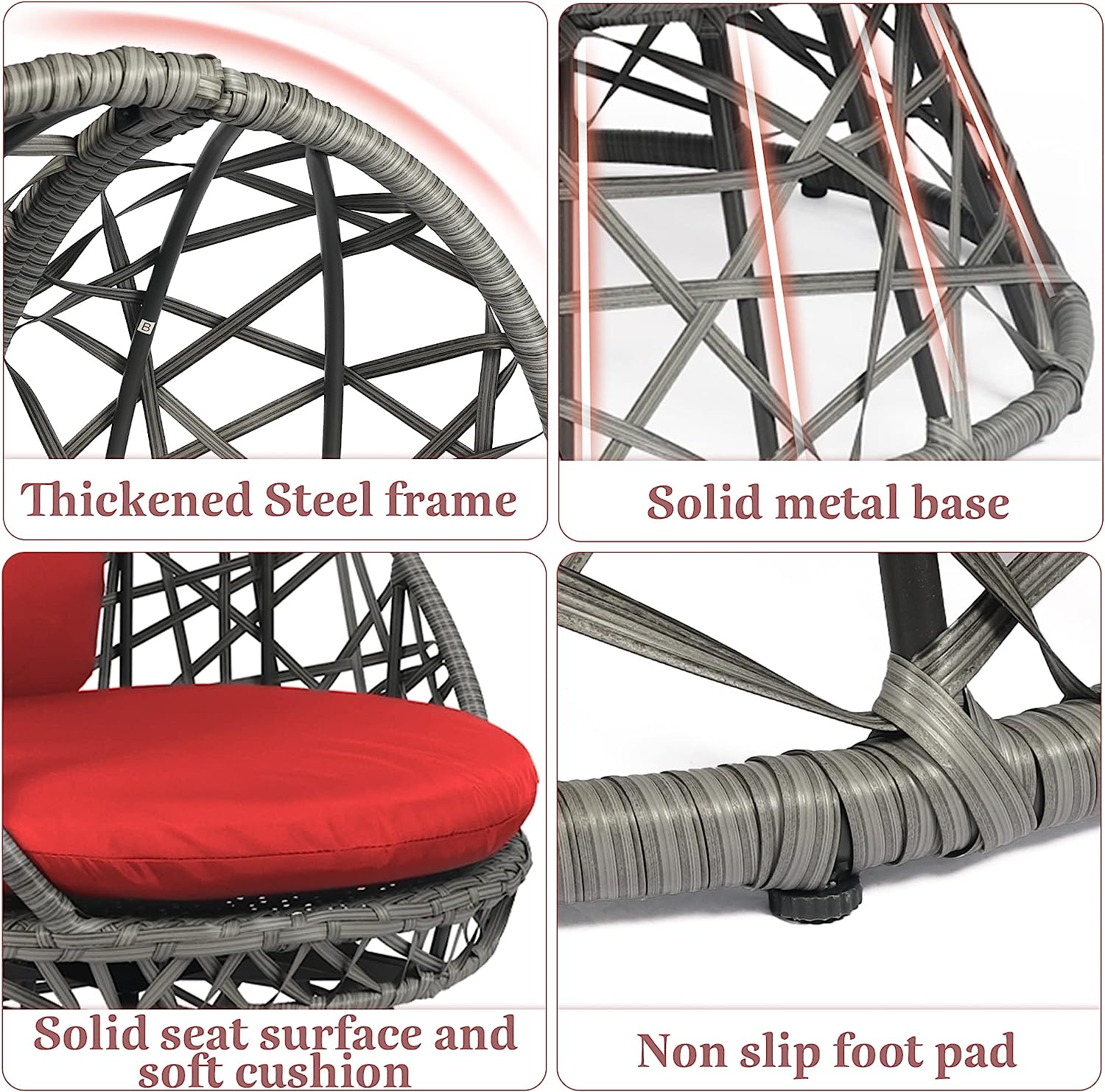 HOPUBUY Hammock Chair Egg Chair with Stand, Hanging Chair with Cushion and Pillow, Rattan Egg Swing Chair for Outdoor Indoor Bedroom, Porch, Balcony, Tree (C-Stand not Included)