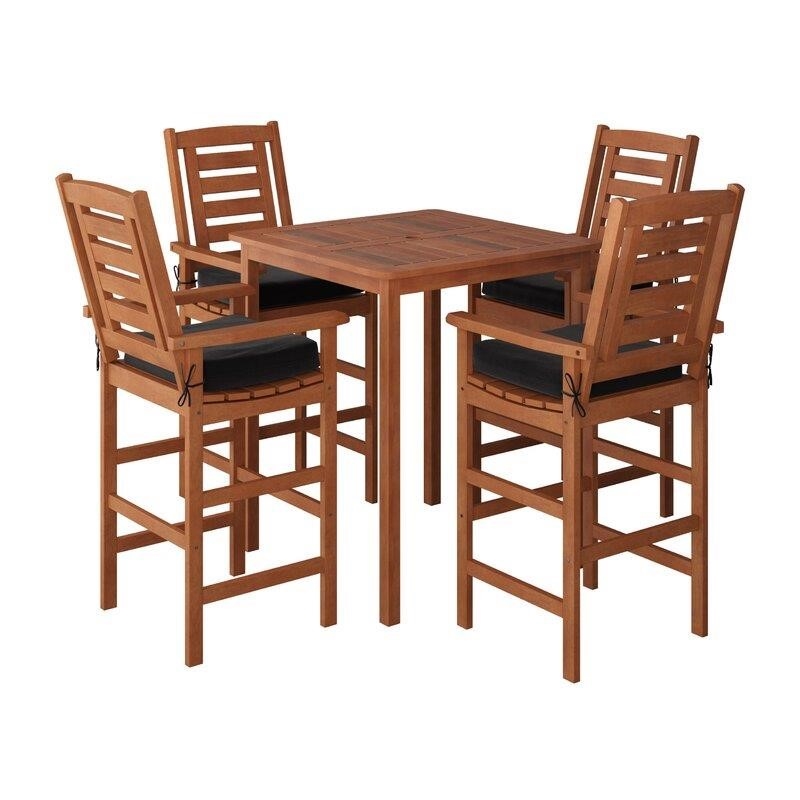 Katishia Square 4 - Person 35.5'' Long Bar Height Dining Set with Cushions