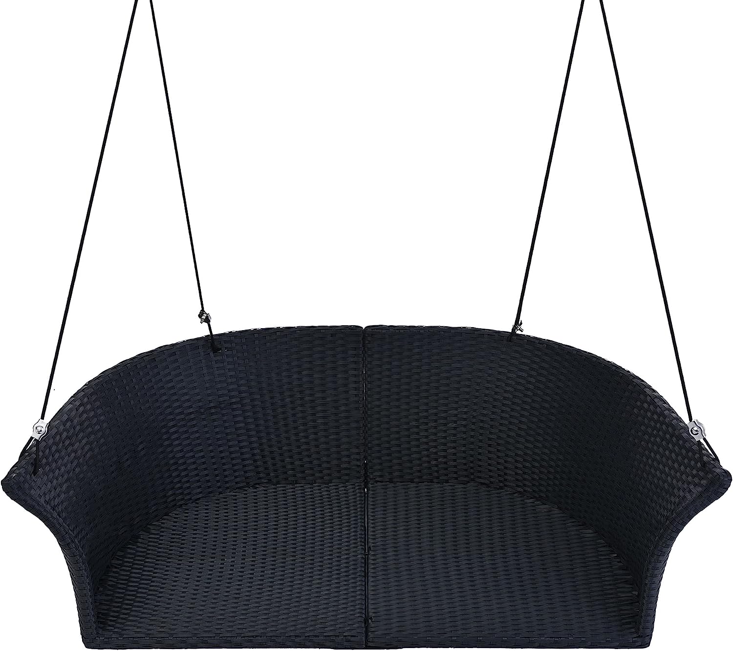 Patio 51.9” 2-Person Swing Chair,Outdoor Rattan Woven Hanging Seat with Adjustable Rope and Cushion,for Porch Lawn Garden Backyard Balconies (Black&b)