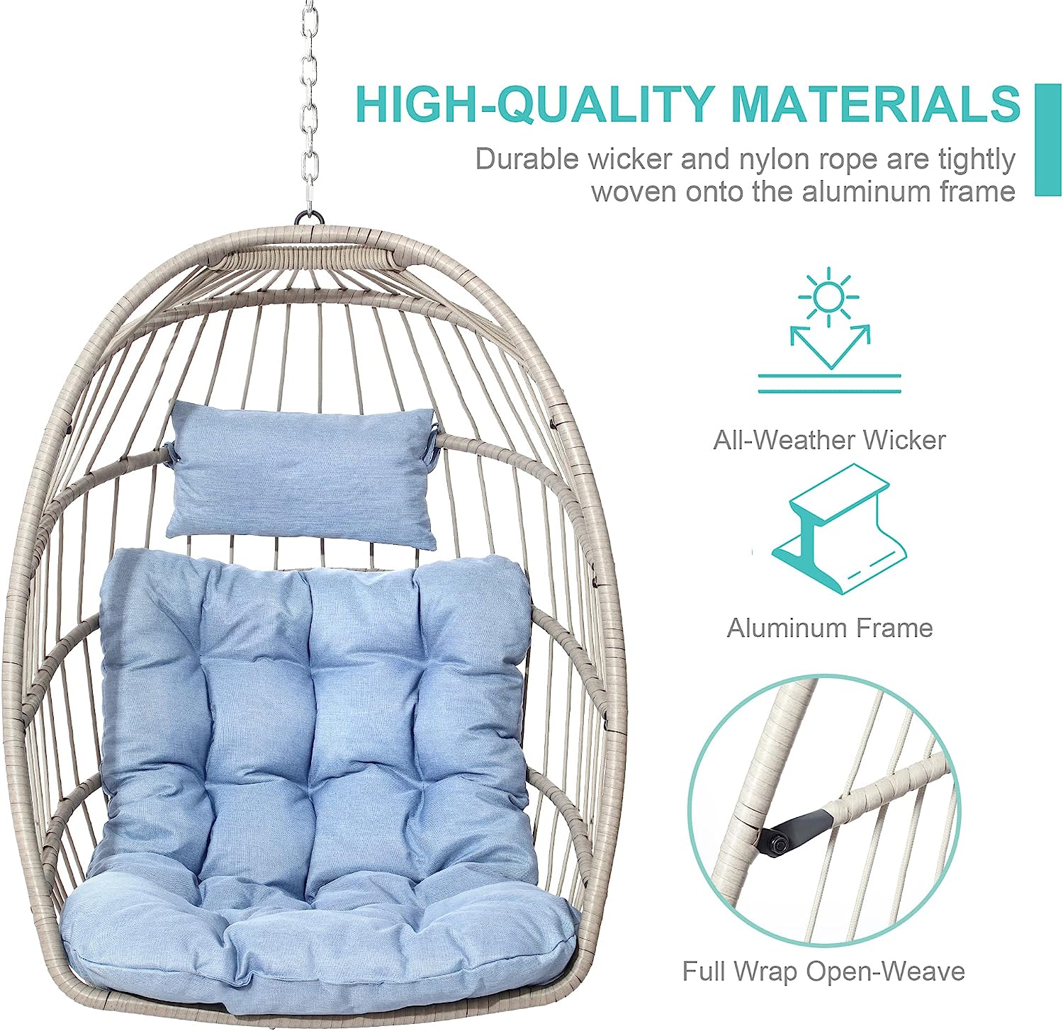 SWITTE Hanging Egg Chair with Stand, Egg Swing Hammock Chair with Stand, Indoor Outdoor Wicker Egg Chair with Cushion Headrest for Patio Bedroom Porch Garden, 350LBS Capacity(Dark Grey)