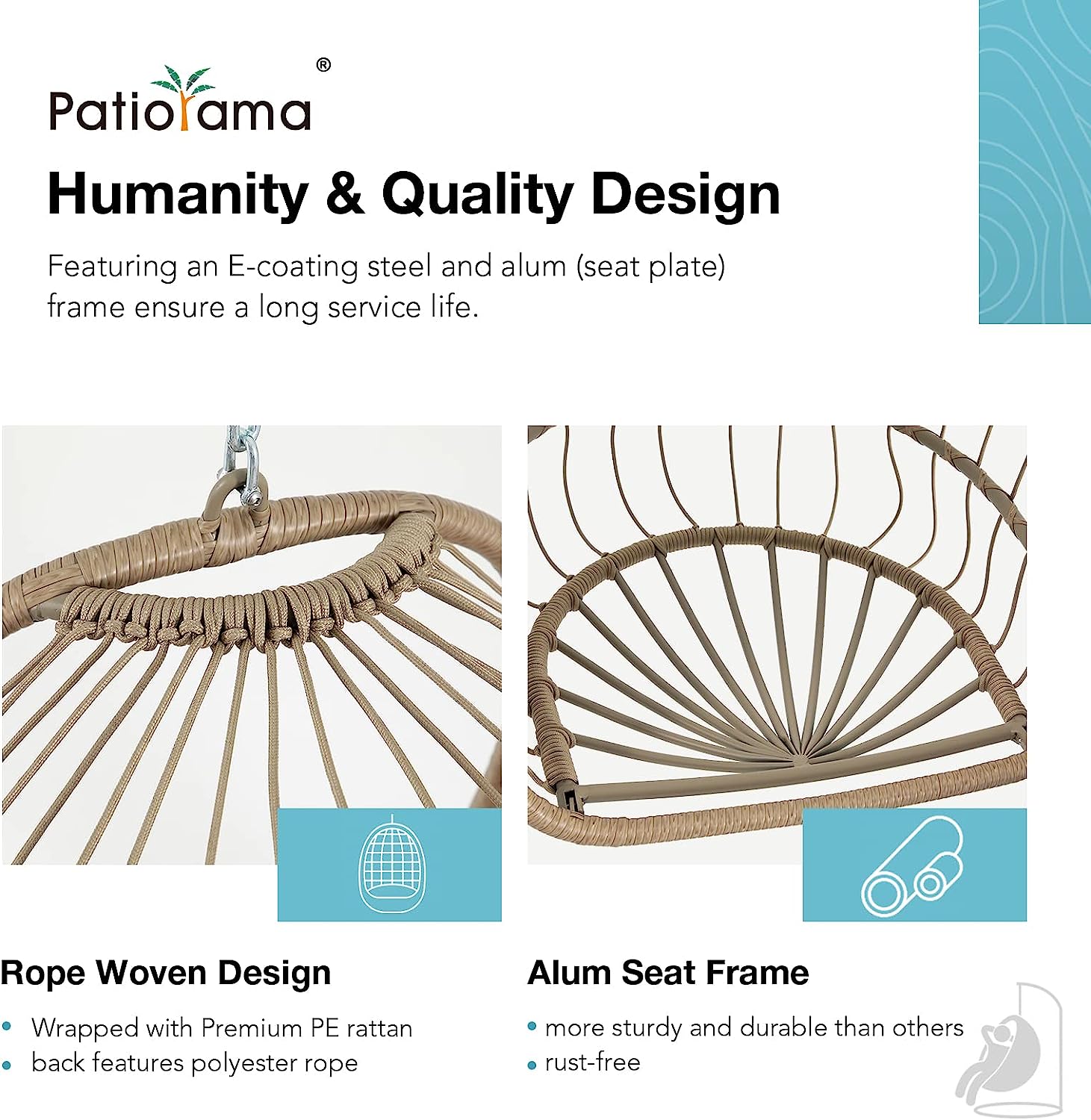 Patiorama Indoor Outdoor Egg Swing Chair with Stand, Patio Grey Wicker Rattan Hanging Chair with Rope Back, Cushion,Cover,All Weather Foldable Hammock Chair for Bedroom, Garden (Light Grey)