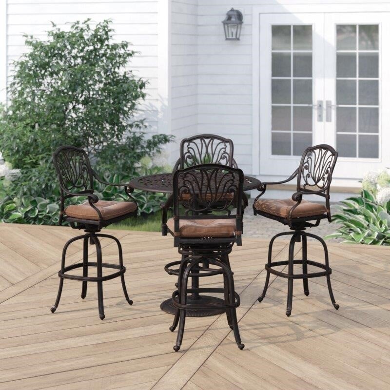 Lebanon Round 4 - Person 42'' Long Aluminum Bar Height Dining Set with Cushions