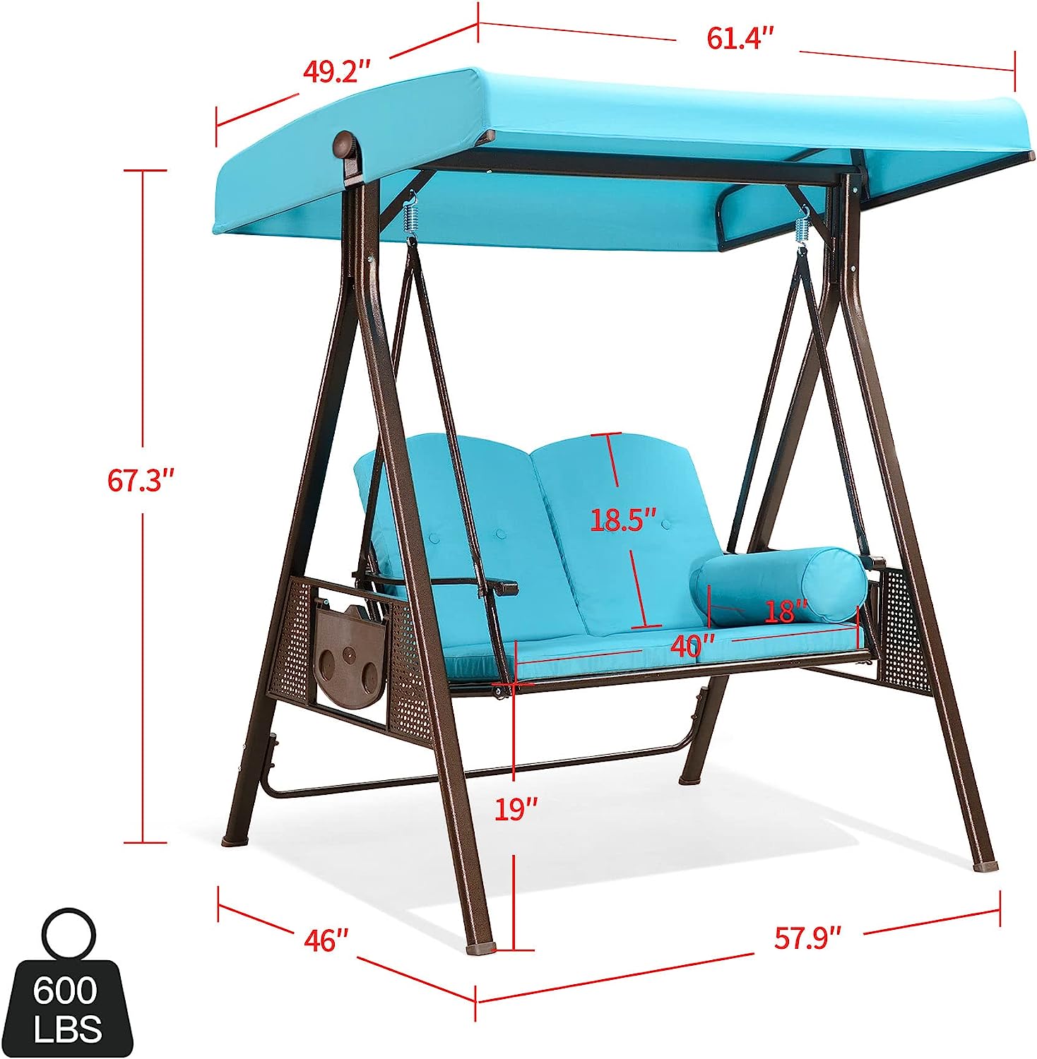 PURPLE LEAF 3-Seat Deluxe Outdoor Patio Porch Swing with Weather Resistant Steel Frame, Adjustable Tilt Canopy, Cushions and Pillow Included, Beige