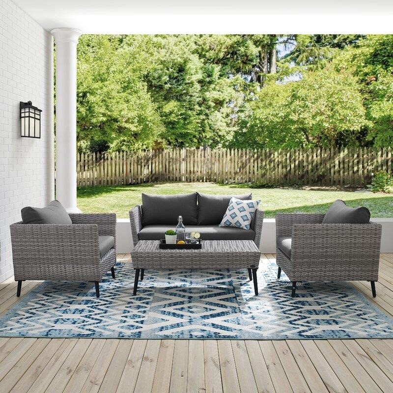 Nico Wicker/Rattan 4 - Person Seating Group with Cushions