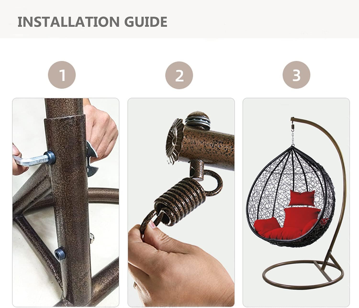 J.M.Deco Porch Swing Chair with Stand, Cushion & Pillow, Goldden Egg Rattan Wicker Swing Hanging Chair, Hammock Chair for Indoor, Outdoor, Garden, Backyard & Patio