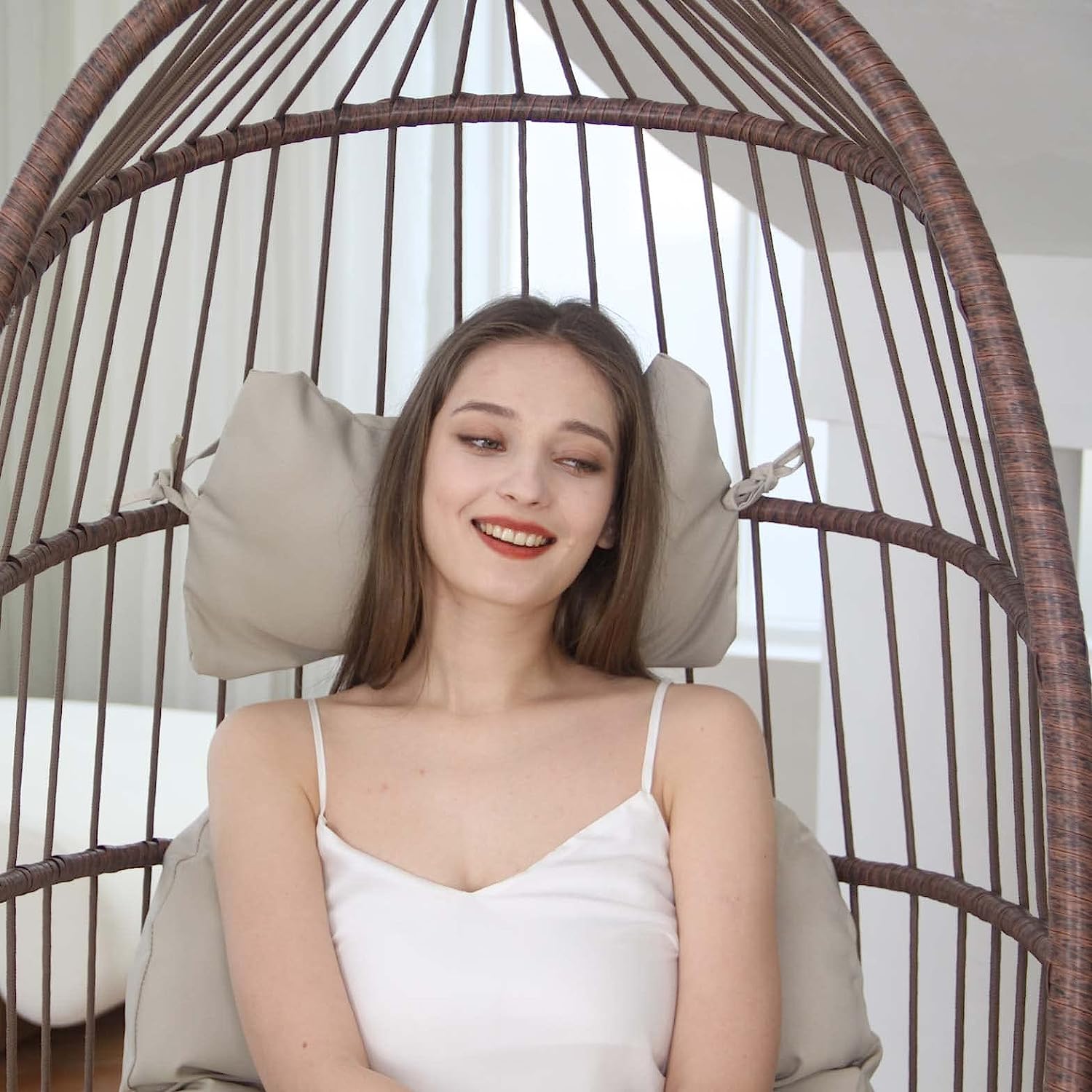 Indoor Outdoor Patio Wicker Hanging Chair Swing Egg Basket Chairs with Stand UV Resistant Cushions 350lbs Capaticy for Patio Backyard Balcony Xmas Gift