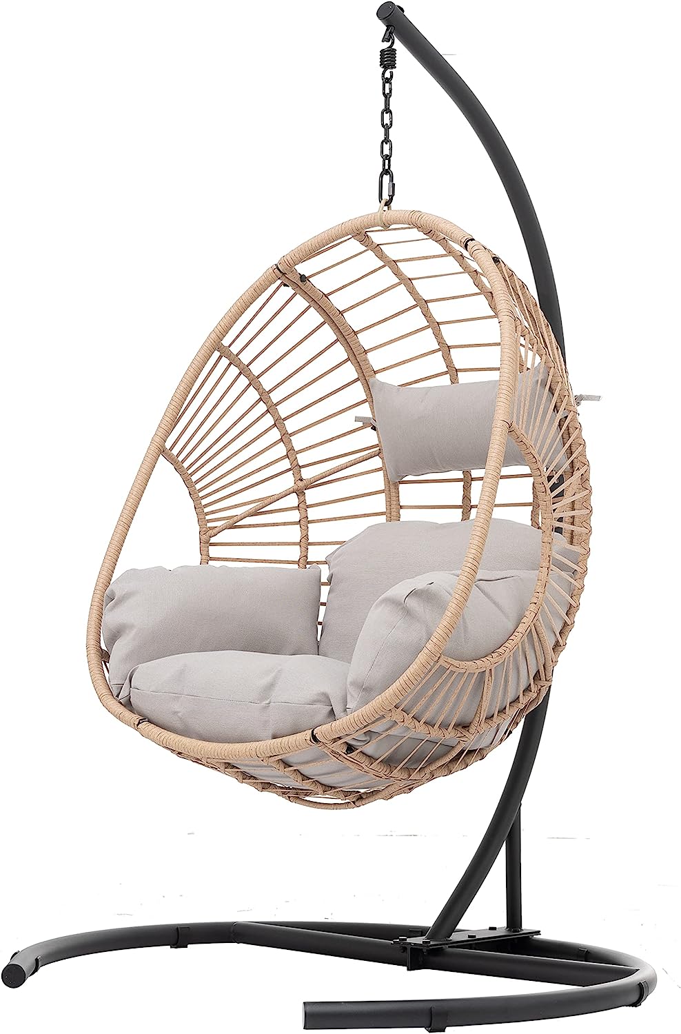 Olela Wicker Egg Swing Chair with Stand Indoor Outdoor,Hanging Egg Chair with Cushion and Pillow,Basket Chair for Bedroom,Living Room or Patio Garden (Natural-Round Base)