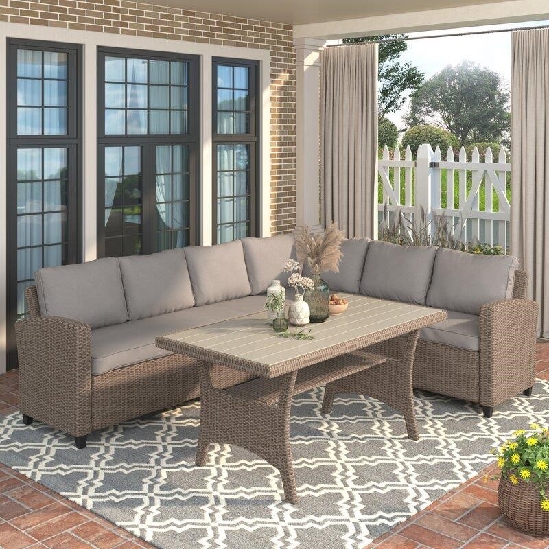 Delia 3 - Piece Rattan Seating Group with Cushions